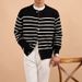 Monochrome Man- Spring Autumn New Striped Cardigan Knitted Sweater Men And Women Round Neck Light Lazy Style Foreign Trade_viptrois.com