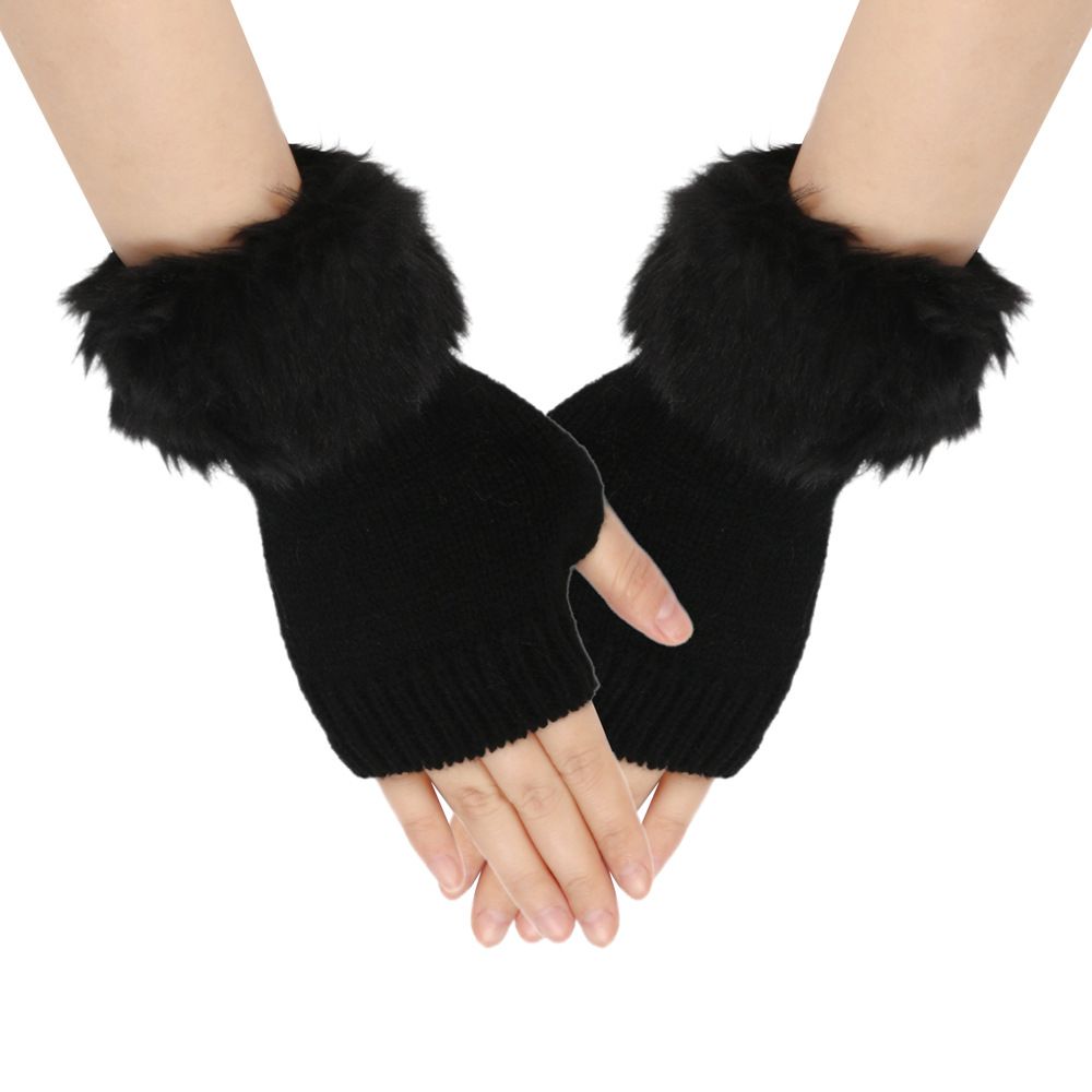 Unisex Short woolly gloves knitted wool warm fingertip half-finger gloves sleeves_viptrois.com
