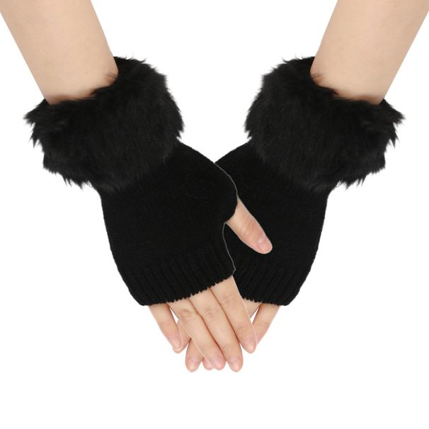 Unisex Short woolly gloves knitted wool warm fingertip half-finger gloves sleeves_viptrois.com