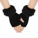 Short Fuzzy Knitted Wool Warm Fingerless Arm Warmers Autumn Winter Fur Half Finger Gloves Sleeves_viptrois.com