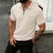 Men's Zippered Polo Shirt With Jacquard Detailing – Breathable Polyester Casual T-Shirt With Chest Pocket | Relaxed Fit Short-Sleeve Top_viptrois.com