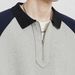 Men's Color-Block Zip Polo Shirt – Retro Long Sleeve Casual Top With Relaxed Fit (S-2XL, Light Grey)_viptrois.com
