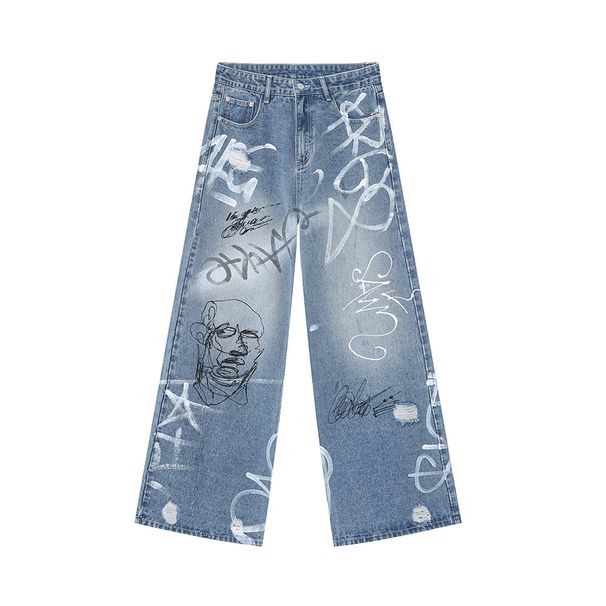MTLCLOTHES Men's Wear | Summer New Product Beautiful Street Graffiti Fun Straight Tube Floor Mopping Jeans Trendy_viptrois.com