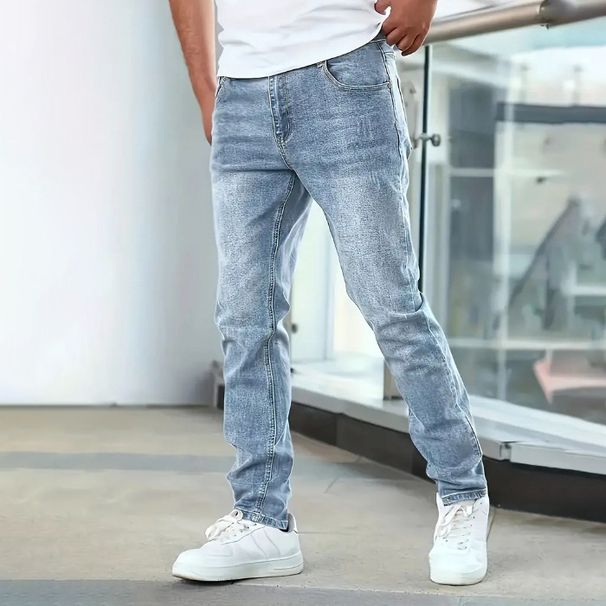 Men's Clothing Popular Stretch Men's Casual Solid Color Jeans Men's Slim Fit Versatile Black Gray Dark Blue Men's Trousers_viptrois.com