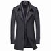 Winter Men's Woolen Coats Fashion Thicken Mid Length Trench Solid Turn Down Collar Warm Outerwear Business Casual_viptrois.com