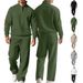 Men's Casual Knitted Tracksuit Set – Ribbed Jacquard Long Sleeve Polo Top With Stand Collar And Drawstring Pants, Fashion Sportswear Outfit_viptrois.com