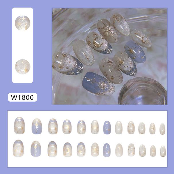 Wear Armor Fine Flash Star Moon French Sweet Joker Gentle Nail Removable Manicure Pieces 24 Pieces_viptrois.com