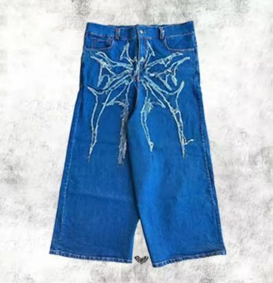 Men's Clothing Millennium Ghost Jeans High Street Spider Embroidered Patch Hip Hop Streetwear Gothic Vintage Oversized Loose_viptrois.com