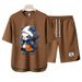 Men's Clothing 2024 Waffle Casual Summer Suit Men's Loose Teen Short sleeved T shirt Shorts Handsome Two piece Suit_viptrois.com