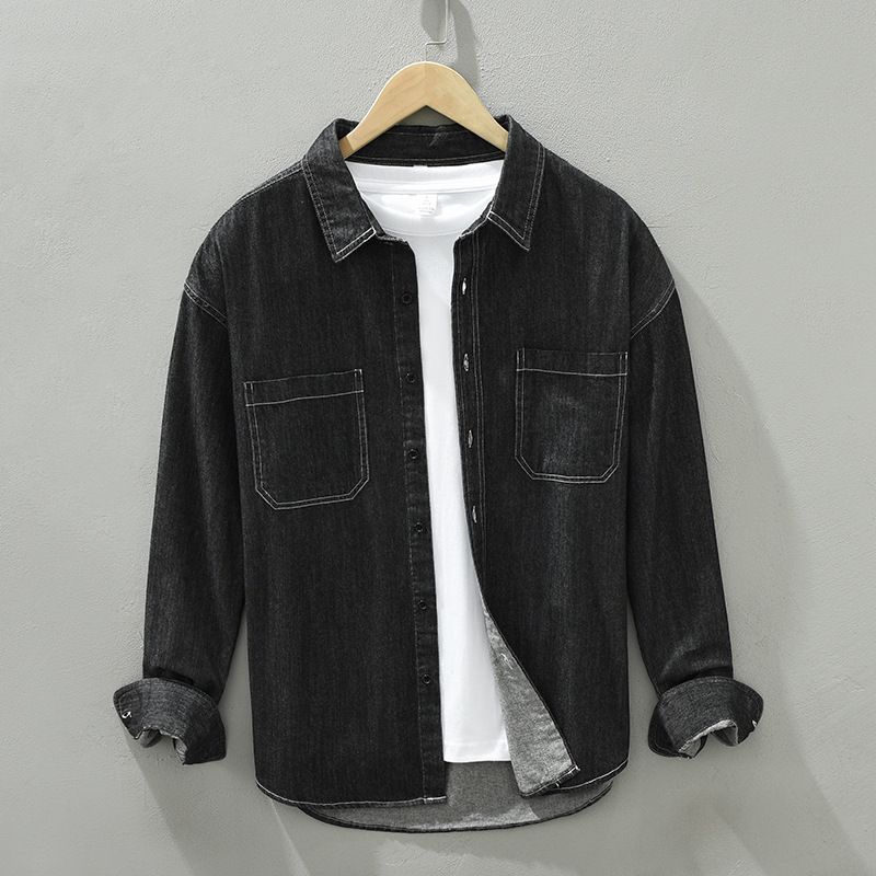Men's Clothing Cotton Men's Denim Shirt Jacket Long Sleeve Trendy Men's Work Shirt Loose Japanese Casual Shirt_viptrois.com