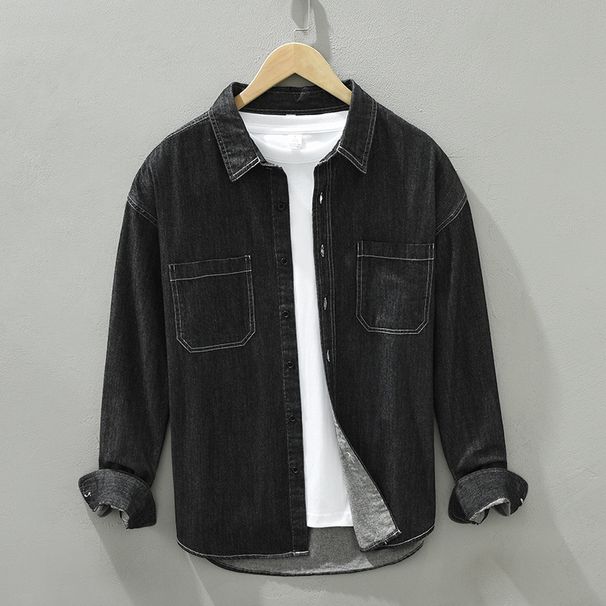 Men's Clothing Cotton Men's Denim Shirt Jacket Long Sleeve Trendy Men's Work Shirt Loose Japanese Casual Shirt_viptrois.com