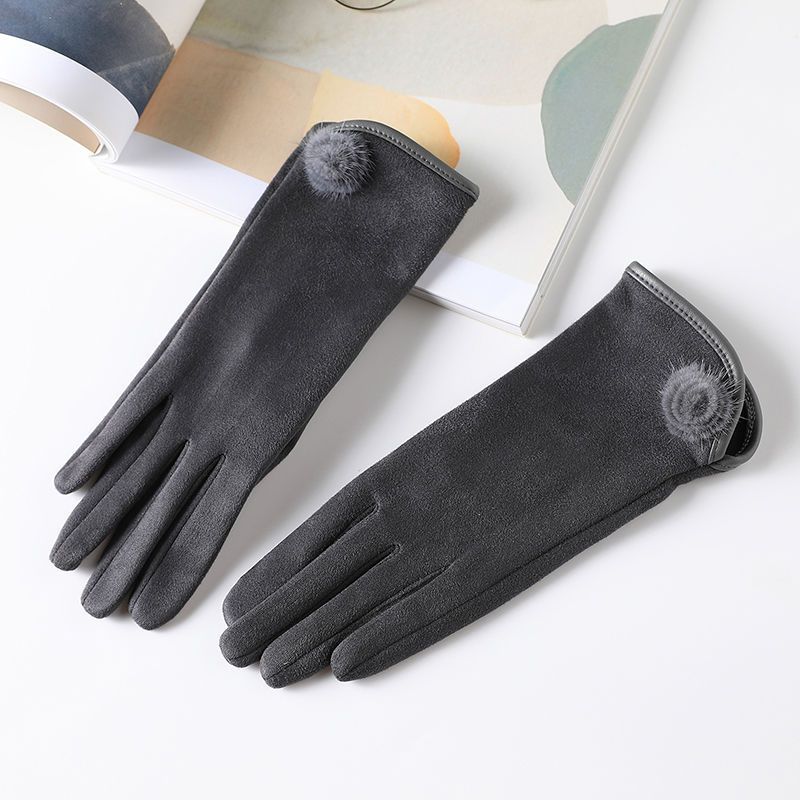 Women's Winter Gloves Korean Style Autumn And Winter Plus Velvet Warm Gloves Driving And Cycling Outdoor Touch Screen Suede Gloves_viptrois.com