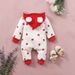 Unisex Baby Hooded Romper With Heart & Bow Design - Soft Cotton Zip-Up Jumpsuit For Infants & Toddlers (80-100cm)_viptrois.com