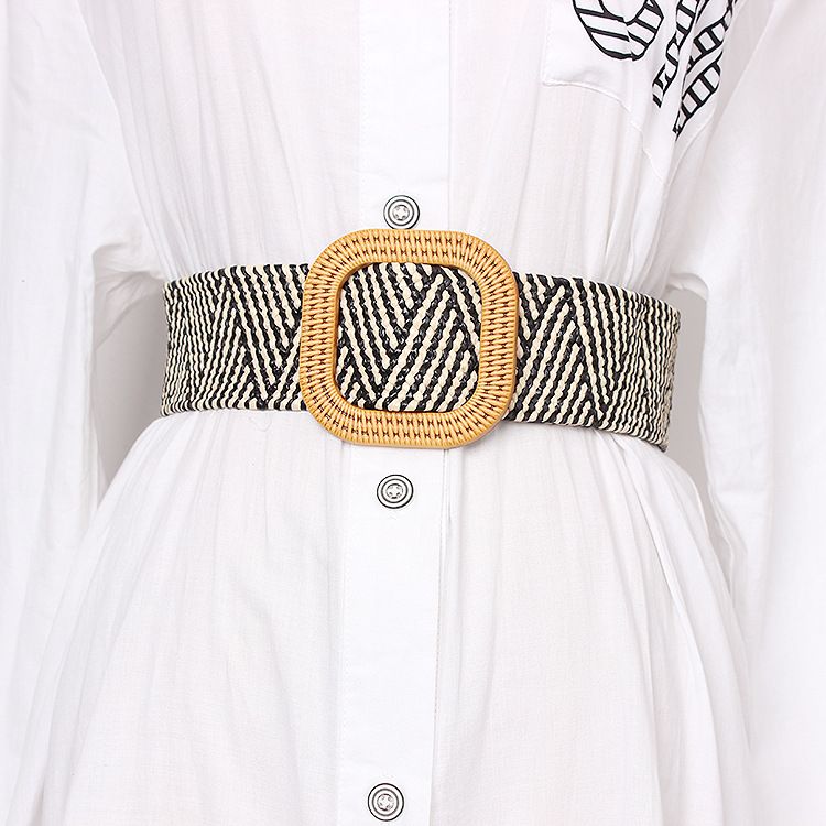 Women Braided Belts Must Buy Summer Woven PP Grass Belt Female Decorative Dress Wide Belt Elastic Elastic Versatile Belt Female_viptrois.com
