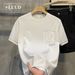 Men's Clothing White Open Line Pocket Short Sleeved T Shirt Men's 2023 Summer Loose Casual Niche Design Korean Style Short Sleeved T Shirt_viptrois.com