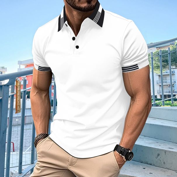 Spring Summer Men's New Sports Korean Casual Trend Slim Fit Short Sleeved Silk Cotton Collar Solid Color T-shirt POLO Shirt Polo T Shirts Top Trendy_viptrois.com
