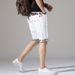 Men's white denim shorts Korean style trendy mid-waist five-quarter pants for men_viptrois.com