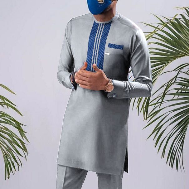 Men's Clothing Middle Eastern Casual Gray Slim Fit Shirt Set _viptrois.com