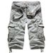 Men's Clothing Men's Loose Multi Pocket Overalls Washed Cropped Pants 7 Point Pants Loose Cotton_viptrois.com