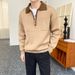 Pure Color-Block Polo Collar Sweater Autumn Winter Men's Half-Zip Knitwear Loose Korean Style BF Trendy Handsome Casual Top_viptrois.com