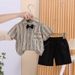 2025 Korean Version Summer Striped Short Sleeved Shirt Boys' Suspender Shorts Two-piece Set, Gentlemen's Baby One Year_viptrois.com