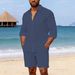 Men's Linen Long Sleeve Casual Top And Shorts Set New Style Comfortable Breathable Men's Clothing_viptrois.com