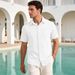 Men's Business Casual Short Sleeve Shirt Solid Color Lapel Button Down Plus Size For Summer_viptrois.com
