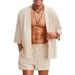 Men's Clothing Summer New Men's Cotton And Linen Cardigan Taoist Robe Jacket Style Pure Color Loose Cotton And Linen Short Sleeve Suit_viptrois.com
