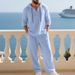 Men's Linen Lounge Set 2-Piece Comfort Outfit - Soft Breathable Long Sleeve Top And Pants, Relaxed Fit For Home & Casual Wear_viptrois.com