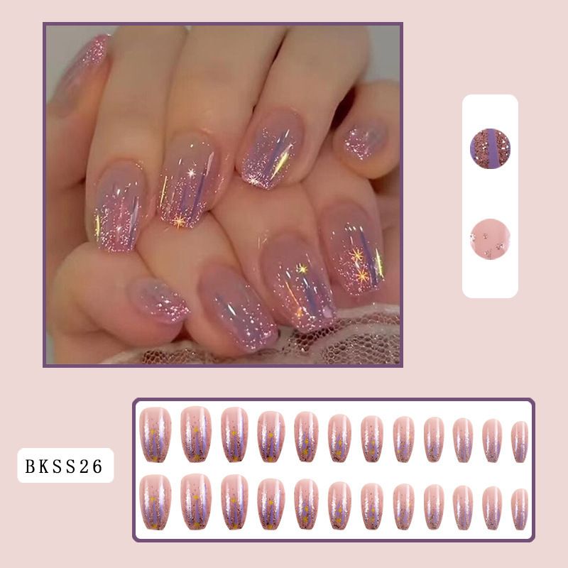 Nail Strips Nail Tips Long INS Style Wearable Nail Tips Flashing Hot Girl Nail Tips Nails Nail Art Patches_viptrois.com