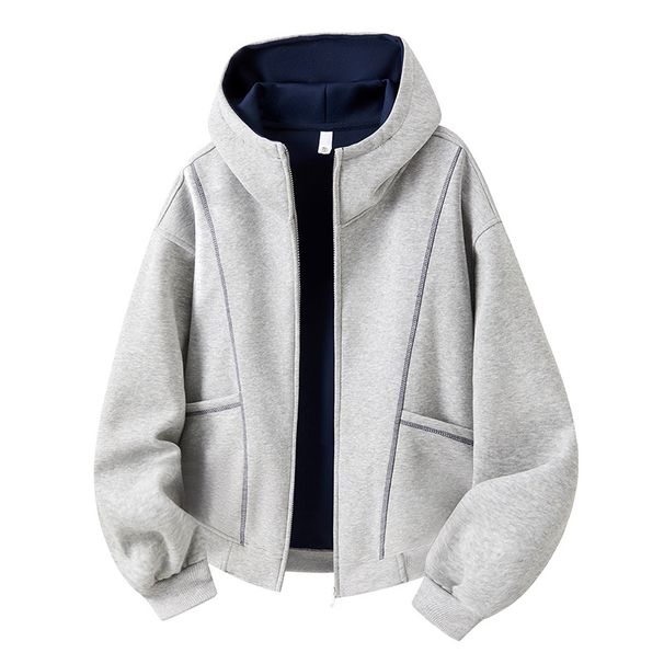 Unisex Zip-Up Hoodie – Oversized Open-Front Sweatshirt With Adjustable Hood (Black/Light Grey/Navy, Cotton-Blend, S-XXL, Relaxed Fit For Layering)_viptrois.com
