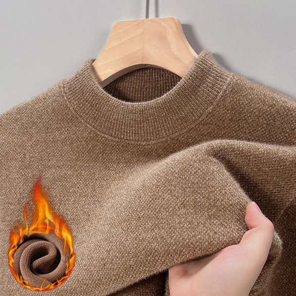Men's Clothing Plus Velvet Thickened Simple Knitted Sweater Winter Men's Fleece-Lined Thick Knit Sweater - Winter Casual Pullover For Comfort & Style_viptrois.com
