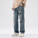 Men's Clothing New Retro Washed Hole Jeans Men's Casual Versatile Loose Straight Wide Leg Pants Handsome Style_viptrois.com