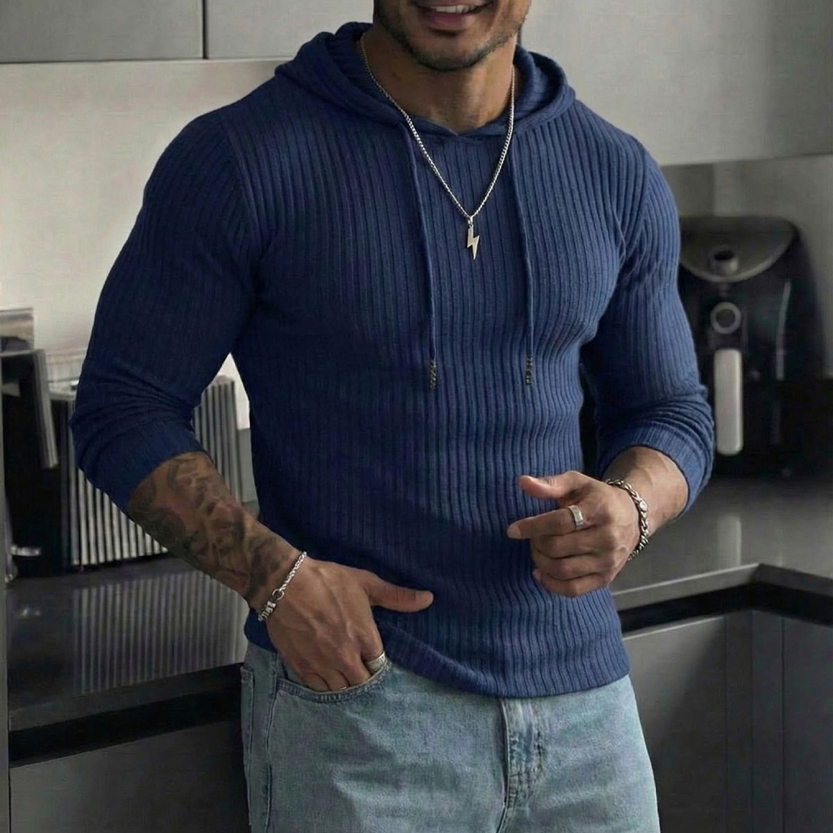 Men's Slim-Fit Workout Hoodie – Muscle Compression Long Sleeve Gym Shirt (Lightweight, Stretch Fabric, M-Xxxl, Grey/Black/Navy/Green)_viptrois.com