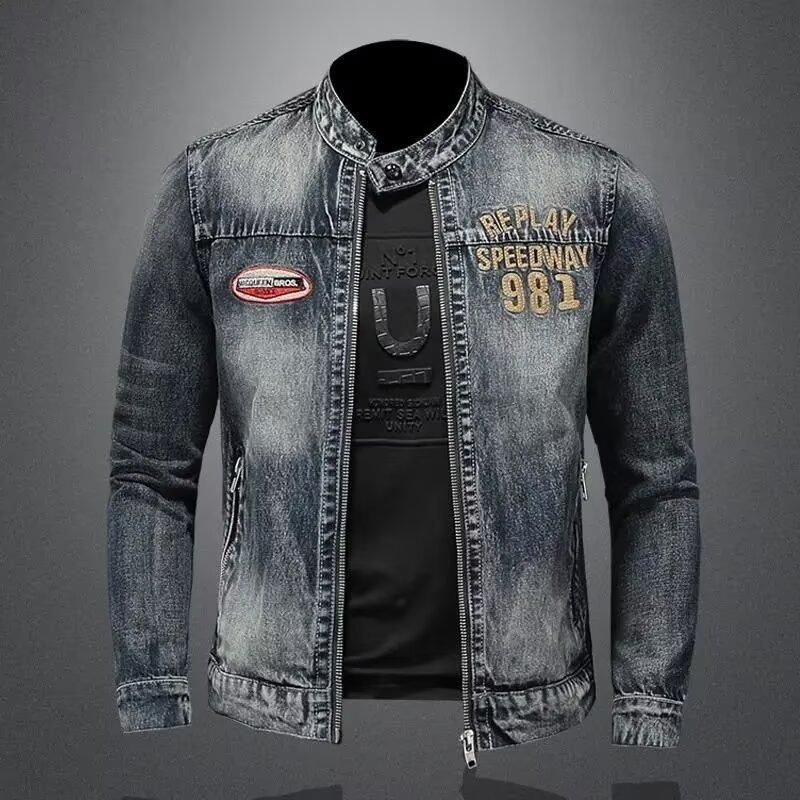 Men's Clothing Venom Men's Denim Jacket Casual Retro Large Size Stand Collar Zipper Jacket Cycling Motorcycle Wear Trendy_viptrois.com