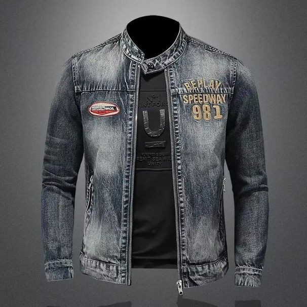 Men's Clothing Venom Men's Denim Jacket Casual Retro Large Size Stand Collar Zipper Jacket Cycling Motorcycle Wear Trendy_viptrois.com