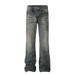 Men's Clothing Denim Loose Trousers For Men With Trendy Design, Back Pockets Decorated With Holes, Hand Worn Straight Leg Trousers_viptrois.com