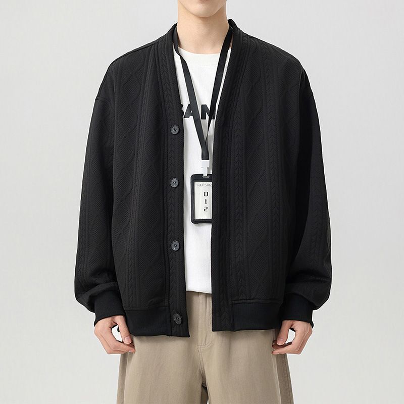 Autumn And Winter New Jacquard Knitted Plus Size Cardigan Casual V-neck Sweatshirt Long Sleeved Jacquard Loose Inner Layer_viptrois.com