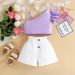Baby Clothing Children's clothing small children and girls summer oblique shoulder halter top + casual shorts two sets of fashion_viptrois.com
