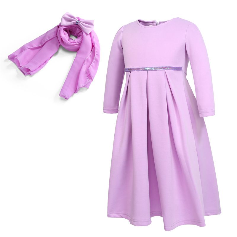 Kids’ Clothing Girls Spring and Autumn Long Sleeve Round Neck Dress Bow Headband 3 Piece Set_viptrois.com
