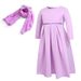 Kids’ Clothing Girls Spring and Autumn Long Sleeve Round Neck Dress Bow Headband 3 Piece Set_viptrois.com