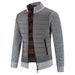 Men's Clothing Men's Stand Collar Fleece-Lined Sweater Cardigan, Thick Knit Pullover With Color Block Design, Warm Winter Oversized Coatigan_viptrois.com