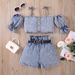 Baby Clothing Girls' Clothes Halter With Pinched Lantern Sleeves Single Breasted Cardigan Top High Waist With Belt Shorts_viptrois.com