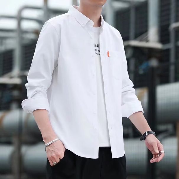 Men's Clothing Casual Long Sleeve Shirt - Breathable Polyester Slim Fit Button Down Shirt For Teens & Adults (White, Navy, Sky Blue, Gray, Red)_viptrois.com