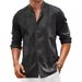 Men's Clothing Men's Cotton And Linen Blended Cardigan Button Solid Color Daily Casual Stand Up Collar Long Sleeved Shirt_viptrois.com