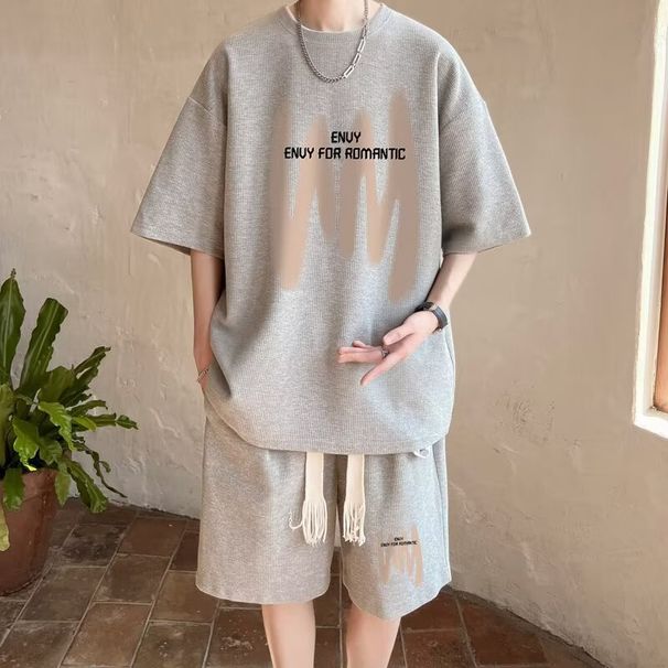 2025 Large size Waffle suit for men, youth trend, high-end sense, sports and leisure, a complete set of summer clothes 4663_viptrois.com