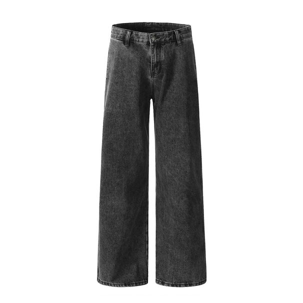 American Style Straight-Leg Jeans Washed Vintage High Street Trend Versatile Ins Men's Loose Simple Wide-Leg Long Pants_viptrois.com