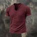 2026 Solid Color Men's Retro Cotton And Linen Hair Beard Special V-neck Short-sleeved T-shirt Summer_viptrois.com