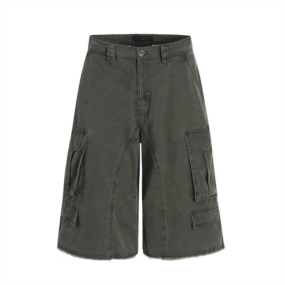 Men's Clothing Men's Summer Punk Distressed Raw Edge Large Pocket Wide Leg Shorts Solid Color Design_viptrois.com