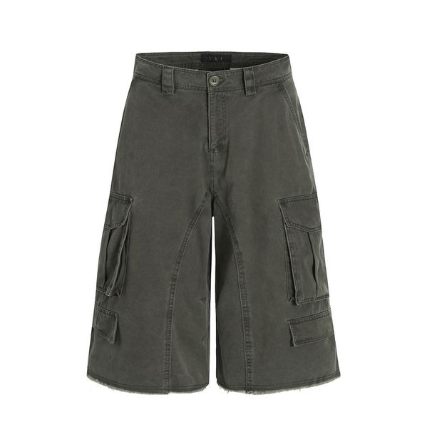 Men's Clothing Men's Summer Punk Distressed Raw Edge Large Pocket Wide Leg Shorts Solid Color Design_viptrois.com